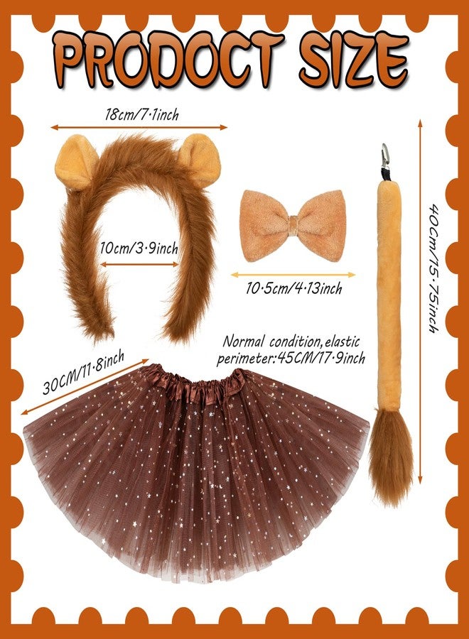 BROMZ 4 Pcs Lion Costume Set Animal Ears Headband Tail Bowtie Tutu Skirt for Girls Kids Halloween Cosplay Party Dress Up - Image 4